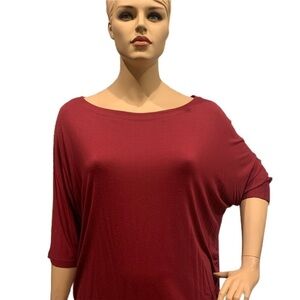 Igigi Deirdra Dolman Tunic Top Red Plus Size 26 / 28 Ruching On Sides 3/4 Sleeve